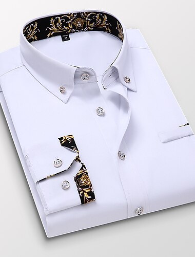  Herren Oberhemd Graphic Grafik-Drucke Stehkragen Schwarz Weiß Rote Königsblau Blau Arbeit Täglich Langarm Button-Down Bekleidung Strassenmode Einfach Brautkleider schlicht Schmaler Schnitt