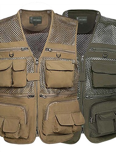  Herr Fiskeväst Vandringsväst Ärmlös V-hals Väst Jacka Överdelar Utomhus Andningsfunktion Snabb tork Multi Pocket Lättvikt Polyester Armégrön Kaki Mörkblå Fiske Klättring Camping / vandring