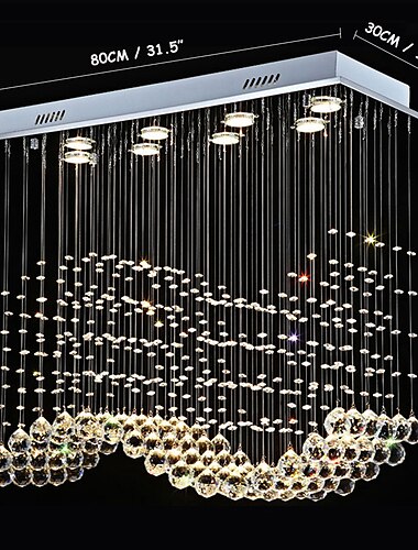  cristal lustre plafonnier design vague de luxe 70cm hot k9 rectangle suspension lampe pour salon salle à manger cristal lustre bar île armoire lampe plafonniers suspendus