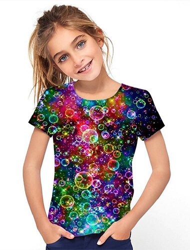  Flickor 3D Grafisk T-shirt Kortärmad 3D-tryck Sommar Vår Aktiv Barn 3-12 år Skola Dagligen