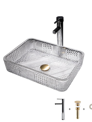  The modern light luxury transparent art rectangular die-cast glass wash basin with faucet sink
