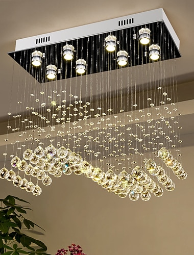  cristal lustre plafonnier design vague de luxe 70cm hot k9 rectangle suspension lampe pour salon salle à manger cristal lustre bar île armoire lampe plafonniers suspendus