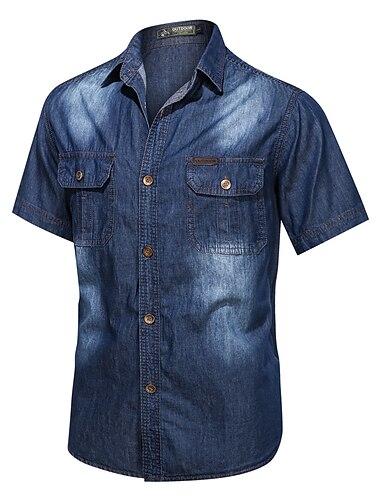  Herren Hemd Sommerhemd Freizeithemd Jeanshemd Knopfhemd Königsblau Staubiges Blau Leicht Blau Kurzarm Einfarbig Kragen Umlegekragen ohne Druck Täglich Jeansstoff Bekleidung Baumwolle Polyester