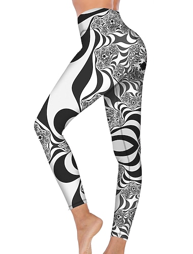  Damskie Spodnie do jogi Podnoszenie pośladków Wyszczuplenie brzucha Wysoka talia Trening w siłowni Bieganie Zdatność Rajstopy Getry Geometria Szary Jesień Zima Sport Odzież sportowa Wysoka