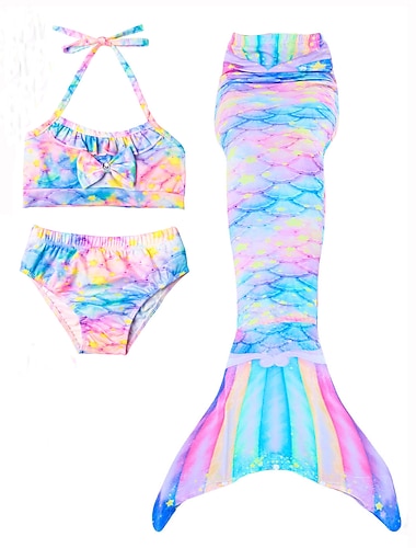  Kinderen Voor meisjes 3 stuks Zeemeermin zwemkleding Badmode Bikini Strand Zwemmen Geometrisch Actief leuke Style Badpakken 3-10 jaar Zomer Rood Regenboog
