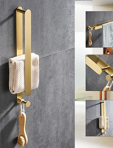  Handtuchstange und Handtuchhalter mit Haken neues Design Edelstahl Badezimmer Handtuchhalter Wandmontage lackiert 1St