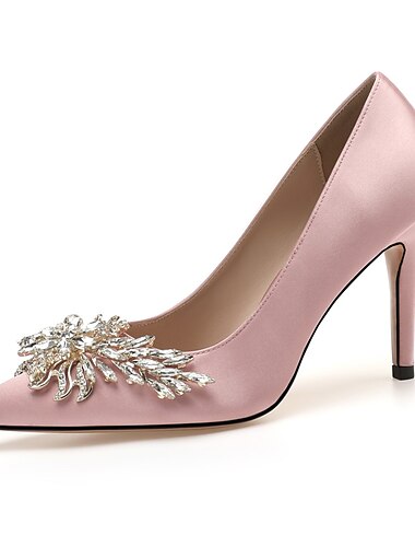  Tacones altos de satén rosa para mujer: elegantes zapatos de tacón adornados con diamantes de imitación para novias, bodas y ocasiones especiales