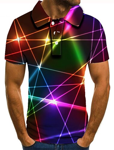  Муж. Графика Neon Рубашки поло Рубашка для гольфа С короткими рукавами Футболки поло Рубашки с воротником На каждый день Одежда для отпуска Одежда в стиле рейв Наряды для вечеринок Пуговицы 3D печать