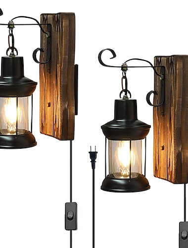  Lightinthebox lámpara de pared LED vintage retro madera metal pintura color lámpara de pared apliques iluminación con cable de enchufe de 6 pies e interruptor de encendido/apagado enchufe UE/EE. UU.