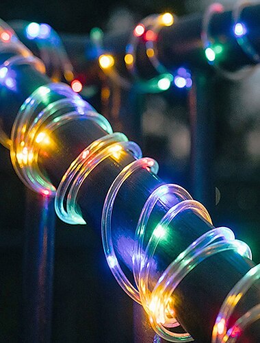  Outdoor Solar Lichterketten 12m 7m solarbetriebene IP65 Seilschlauch Lichterketten Außenbeleuchtung wasserdichte Fee flexible Lichter 50/100 LEDs für Gartengirlande Hof Rasenzaun bunte Dekoration