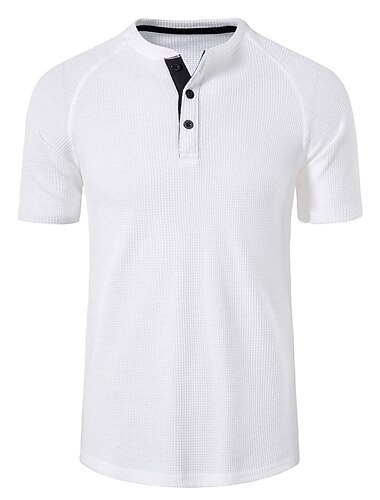  Homens Camiseta Waffle Camisa Waffle Camiseta Botão Camisa Henley Manga Curta Henley Verão Tecido Moda Designer Básico Férias Rua Para Noite Branco Top Tee para Homens
