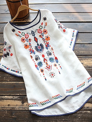  Pentru femei Cămașă Bluză Tribal Zilnic De Bază Manșon scurt Stil Nautic Alb Vară Primăvară