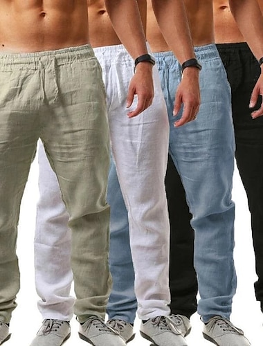  Bărbați Pantaloni de in Pantaloni Pantaloni de vară Pantaloni de plajă Cordon Simplu Confort Respirabil Lungime totală Yoga Casual Sfârșit de săptămână Șic Stradă Zvelt Negru Alb Micro-elastic