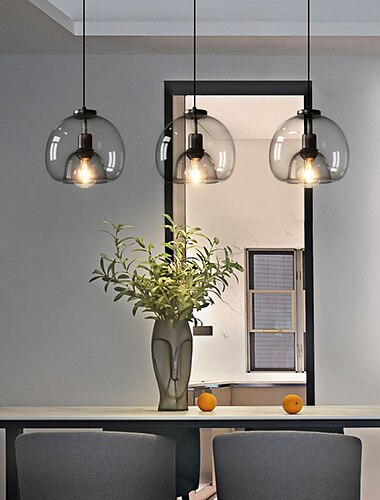  LED-pendellampa modernt glas köksbelysning 23 cm vintage metallskikt geometriskt gråmålat lantvardagsrum sovrum matsal köksbelysning