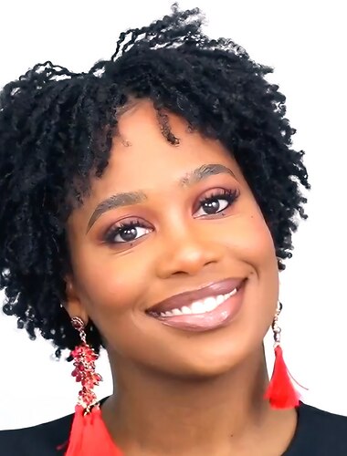  Pelucas sintéticas Afro rizado Corte asimétrico Peluca Corta Negro Pelo sintético Mujer Cosplay Fiesta Moda Negro
