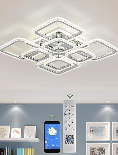  Φωτιστικό οροφής led τετράγωνο φωτιστικό οροφής χρωμίου φυσαλίδα ακρυλικό μοντέρνο dimmable χωνευτή βάση led με τηλεχειριστήριο για τραπεζαρία υπνοδωμάτιο σαλονιού ac110v ac220v