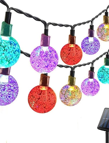 Cadena de luces solares para exteriores, 10 m, 50 LED, luces de bola de cristal impermeables con 8 modos para Navidad, bodas, jardín, césped, fiesta&amp;decoraciones de patio