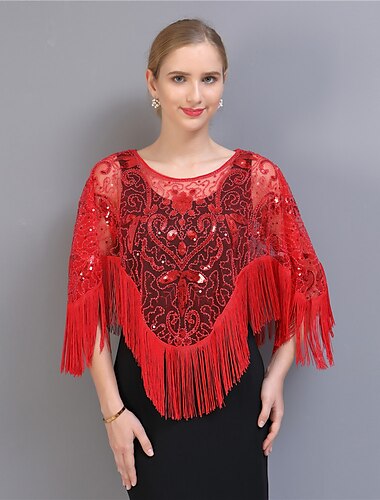  Zabytkowe 1920 roku Wielki Gatsby Kostium imprezowy Bal maskowy Szale Wielki Gatsby Gość weselny Cekiny Frędzel Cekin Frędzel Damskie Ślub Impreza Gość weselny Dla dorosłych Szal Sukienki na bal