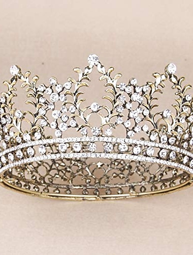  kronor för kvinnor, vofler drottning tiara barock vintage kristall strass pannband hårinredning för dam flicka brud brud prinsessa bal födelsedagsfest jul halloween kostym fest - brons