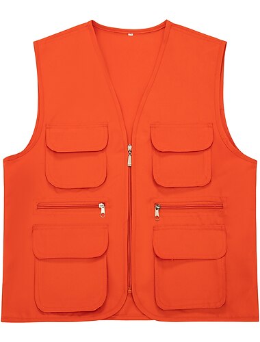  Herren Damen Anglerweste Weste für Wanderer Ärmellos Jacke Mantel Shirt Außen Multi-Pocket Atmungsaktiv Rasche Trocknung Leicht Winter Sommer Polyester Gelb Orange Rot Campen und Wandern Jagd Angeln