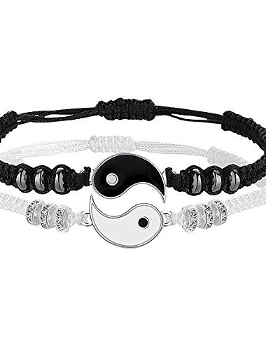  meilleur ami bracelets pour 2 assortis yin yang cordon réglable bracelet pour bff relation d'amitié petit ami petite amie cadeau de valentines (argent)