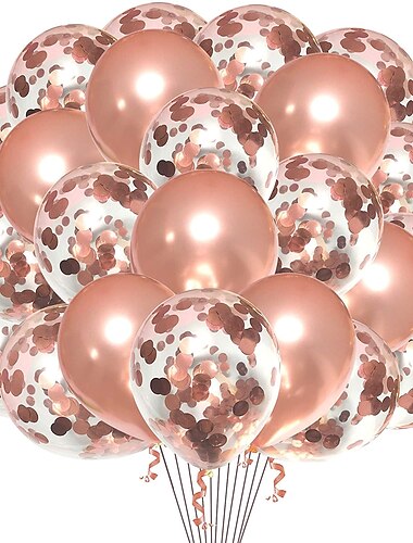  roséguld konfetti latexballonger, 12 tums födelsedagsballonger med roségyllene papperskonfetti för bröllopsförlovningsfest, examensfest, födelsedagsfestdekorationer (30 st)