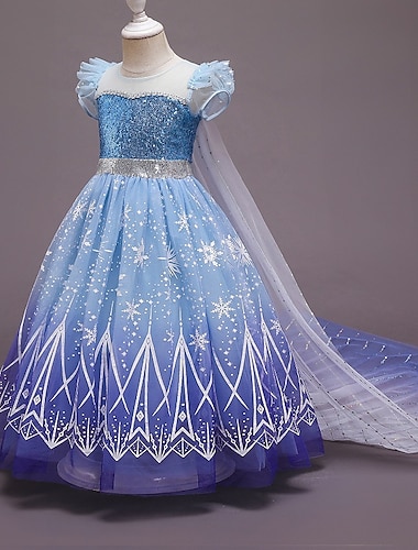  Frozen Prinses Elsa Jurken Mantel Bloemenmeisje jurk Voor meisjes Film cosplay Cosplay Kostuum feest Blauw Kinderdag Maskerade Bruiloft Bruiloft gast Kleding