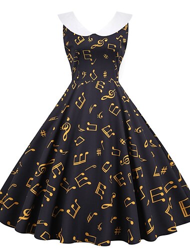  Retro Vintage 1950er Vintage-Kleid Swing-Kleid Ausgestelltes Kleid Musiknoten Damen Karneval Maskerade Alltagstauglich Junggesellinnenabschiedsparty Erwachsene Kleid Abschlussballkleider