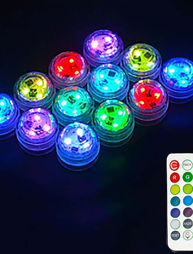  12PCS Underwater Submersible Outdoor LED Pool Light with Remote Control Battery Operated Underwater Night Lamp Fish Tank Pond Swimming Pool Aquarium Vase Christmas Wedding Party Decoration Lamp