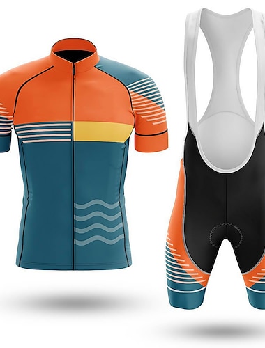  Homens Camisa com Bermuda Bretelle Manga Curta Ciclismo de Montanha Ciclismo de Estrada Laranja Moto Conjuntos Tapete 3D Respirável Secagem Rápida Bolso Traseiro Poliéster Elastano Esportes Linhas