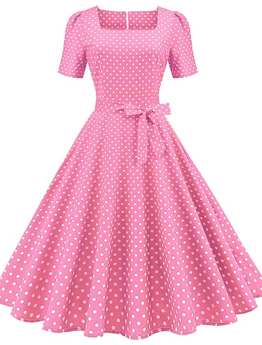  Puntíky 50. léta Koktejlky Šaty Rockabilly Flare šaty Puntíky Hranatý Dámské Vánoce předvečer Všech svatých Karneval Dovolená Maturita Maturitní ples Dospělé Šaty Šaty pro návrat domů Jaro léto
