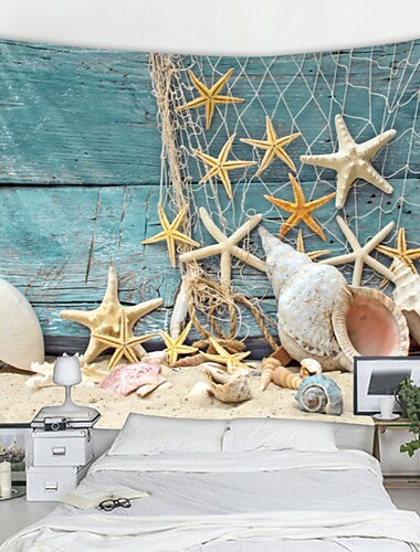  strandvägg tapet vägg hängande art deco filt gardin hängande hemma sovrum vardagsrum dekoration sjöstjärna fisknät
