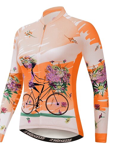  女性用 サイクリングジャージー パターン柄 花 植物 フラワー 長袖 バイク ジャージー トップス 3つのリアポケット付き マウンテンサイクリング ロードバイク 速乾性 フロントファスナー ソフト 後ポケット スポーツ ホワイト ピンク ルビーレッド 衣類