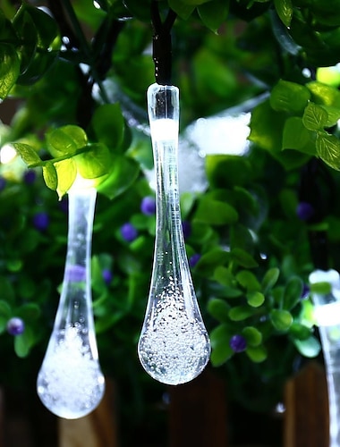  Outdoor Solar String Light Outdoor Waterproof Solar Waterdrop Fairy String Lights 7M 50LEDs Decorative Lamp Christmas Wedding Outdoor Garden Patio Lawn Decoration LED Solar Garden Light