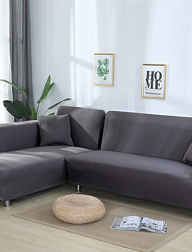  Funda elástica para sofá, funda elástica para sofá seccional, sillón de dos plazas, 4 o 4 o 3 plazas, en forma de L, gris, sólida, suave, duradera, lavable