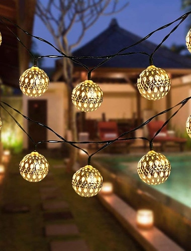  solstreng lys ledet utendørs lys marokkansk ball hage lys vanntett 10m-50led 7m-30led 5m-20led globe fairy string lys orb lantern julelys for utendørs bryllupsfest hjem dekorasjon