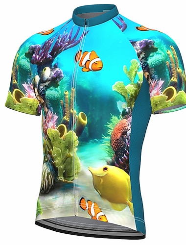  Voor heren Wielrenshirt Grafisch Vissen Grappig Korte mouw Fietsen Shirt Kleding Bovenlichaam met 3 achterzakken Bergracen Wegwielrennen Sneldrogend Zacht Reflecterende strips Achterzak Sport Zwart