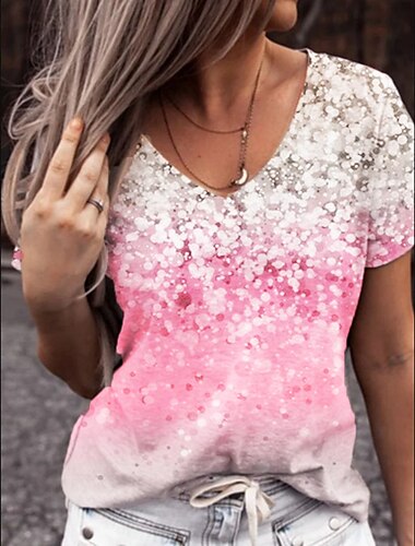  Damen T Shirt Blumenblau Willow Green Rosa Graphic Blumen Kurzarm Casual Basic V Ausschnitt Blume S