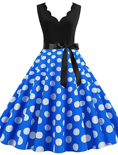  Tupfen 1950er Cocktailkleid Knielang Kleid Weihnachtskleid Rockabilly Tupfen V Ausschnitt Damen Weihnachten Halloween Karneval Heimkehr Abschlussball Junggesellinnenabschiedsparty Erwachsene Kleid