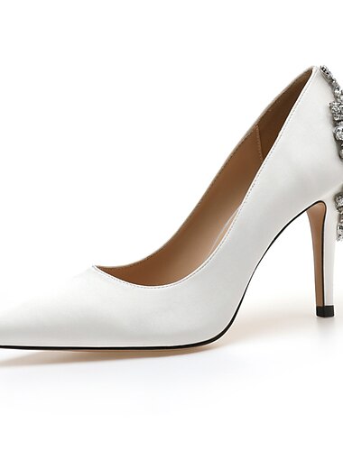  Zapatos de boda para mujer, zapatos de novia para dama de honor, vestido de oficina elegante, blanco, rojo, azul oscuro, imitación de diamantes de imitación, satén de cristal, punta puntiaguda, zapatos de tacón alto, regalos de San Valentín, fiesta de bod