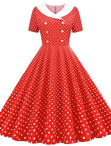  Retro Vintage 1950er Cocktailkleid Knielang Kleid Ausgestelltes Kleid Tupfen A-Linie V Ausschnitt Normal Damen Karneval Neujahr Maskerade Date Kleid Junggesellinnenabschiedsparty Erwachsene Kleid
