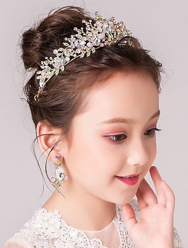  Bambino Da ragazza Accessori per capelli Corona di cristallo rosa + set di clip per le orecchie Corona di cristallo d'argento + set di clip per le orecchie