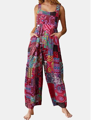  healter jumpsuit women dungarees loose long Trug Life sleeveless rompers baggy summer trousers patchwork vintage printed playsuits suspender rompers with pockets