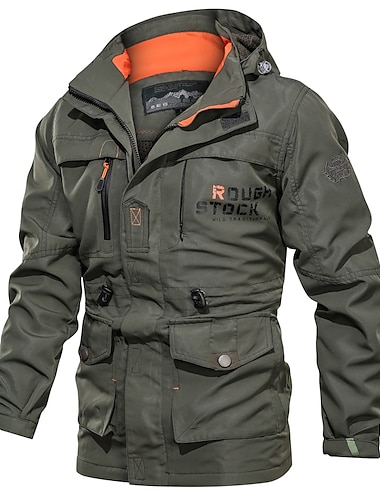  Herren Hoodie Jacke Wasserdichte Wanderjacke Regenjacke Winter Draussen warm Wasserdicht Windundurchlässig Atmungsaktiv Oberbekleidung Regenmantel Mantel Angeln Klettern Laufen Schwarz Kaki Armeegrün