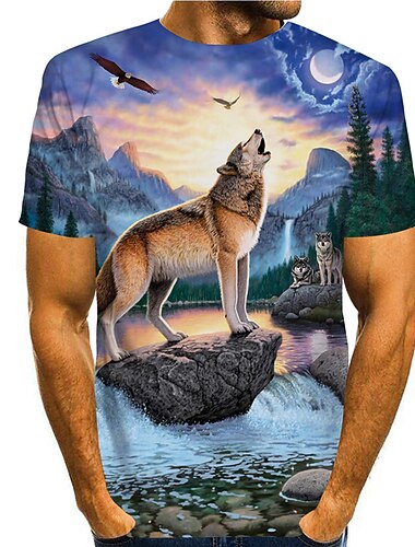  Herren Wolf Grafik-Drucke Hemd T Shirt Tee Kurzarm T-Shirt 3D-Druck Rundhalsausschnitt Hemd Designer Brautkleider schlicht Groß und hoch Täglich Festtage Blau Sommer Bekleidung S M L XL XXL 3XL