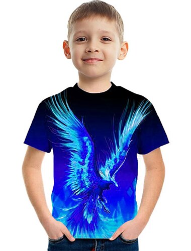  Jungen 3D Graphic Tier Phönix T-Shirt Kurzarm 3D-Druck Sommer Aktiv Fantasie kinderkleidung 3-12 Jahre
