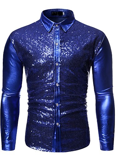  Scheibe Disko 1980er Bluse / Hemd Herren Kostüm Jahrgang Cosplay Party Langarm Bluse Maskerade Schlager Outfit