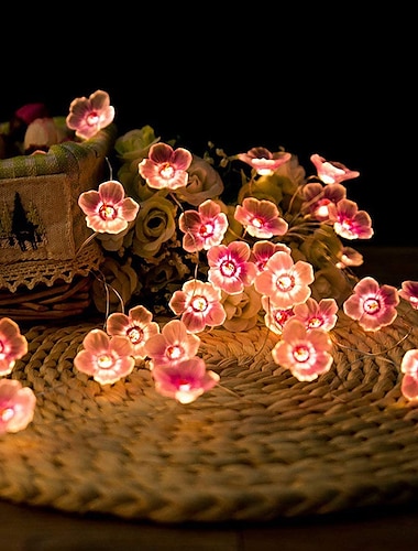  led zsinóros lámpa 2/3/4 m led barackvirág tündér zsinór lámpák elemmel működő 20/30/40 leds karácsonyi szabadtéri virág alakú kerti esküvői dekoratív zsinóros lámpa