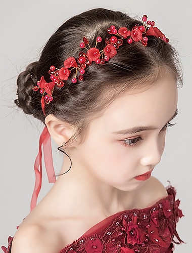  lasten vauvan tyttöjen päähine punainen kukka tyttö mekko päähine syntymäpäivä prinsessa punottu hiustarvikkeet tyttö pää kukka näyttää pääpanta