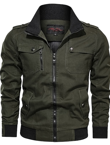  Men's Lightweight Jacket Summer Jacket Jacket Daily Windproof Warm Patchwork Fall Winter Solid Color Casual Stand Collar Thin Regular Cotton Regular Fit Black Wine Army Green Blue Khaki Jacket
